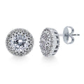 Halo CZ Stud Earrings in Sterling Silver, Clear