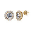 Halo CZ Stud Earrings in Gold Flashed Sterling Silver