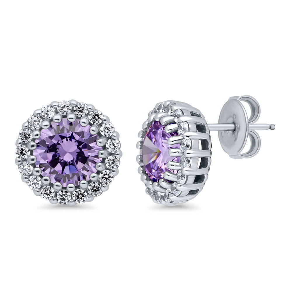 Halo CZ Stud Earrings in Sterling Silver