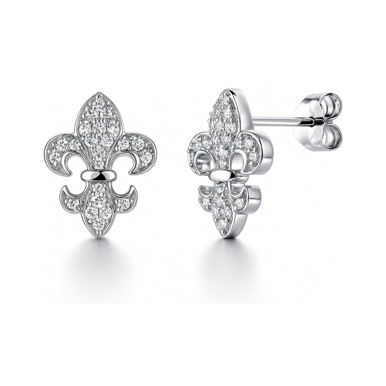 Fleur De Lis CZ Stud Earrings in Sterling Silver, 1 of 5