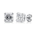 Solitaire Asscher CZ Stud Earrings in Sterling Silver, 7mm