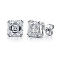 Solitaire Asscher CZ Stud Earrings in Sterling Silver, 8mm
