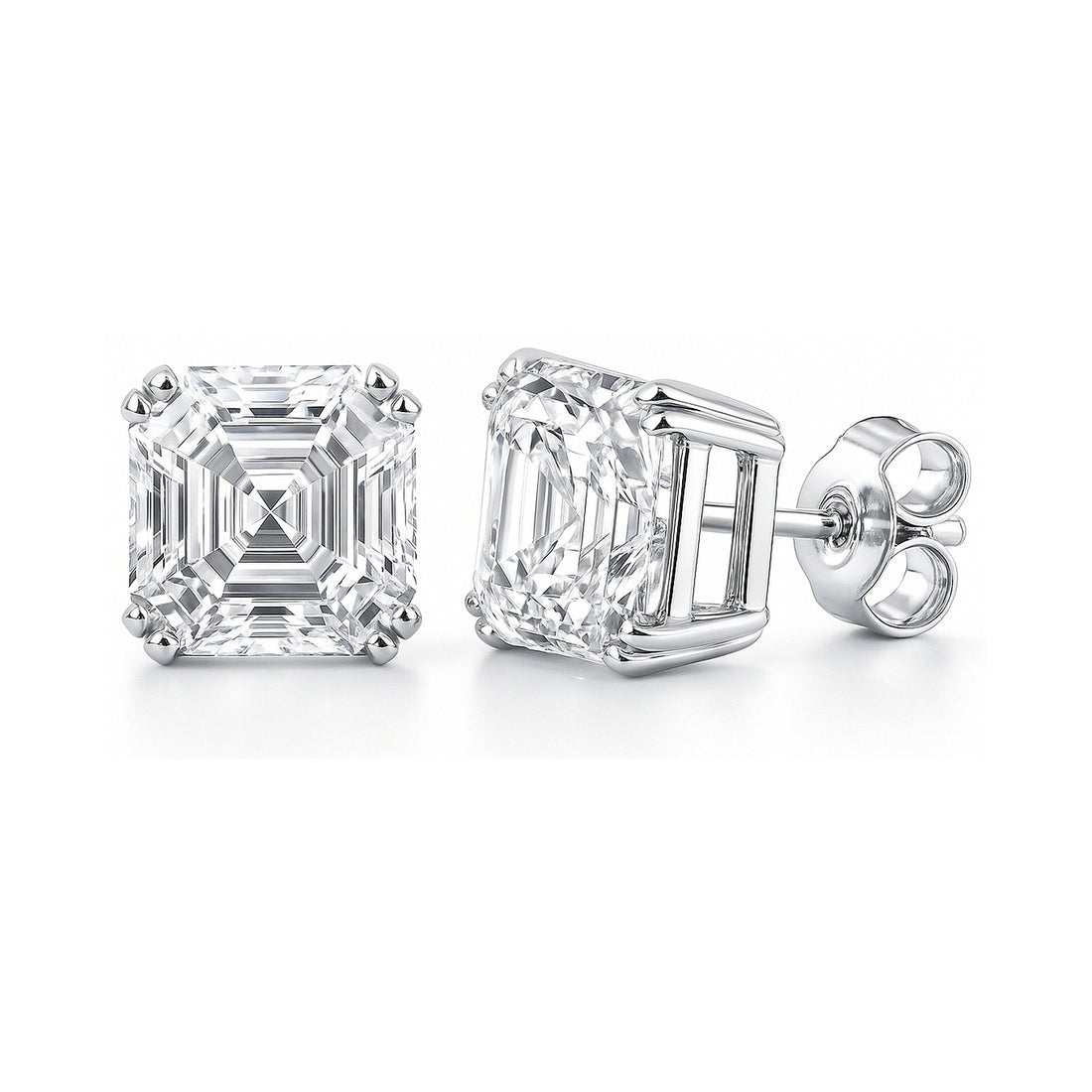 Solitaire Asscher CZ Stud Earrings in Sterling Silver