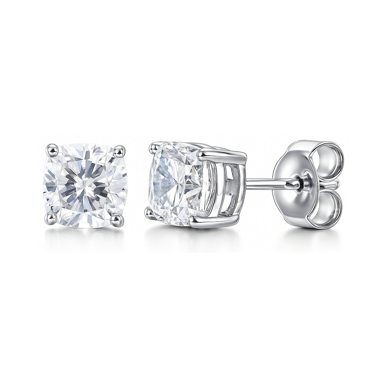 Solitaire Cushion CZ Stud Earrings in Sterling Silver, 6mm