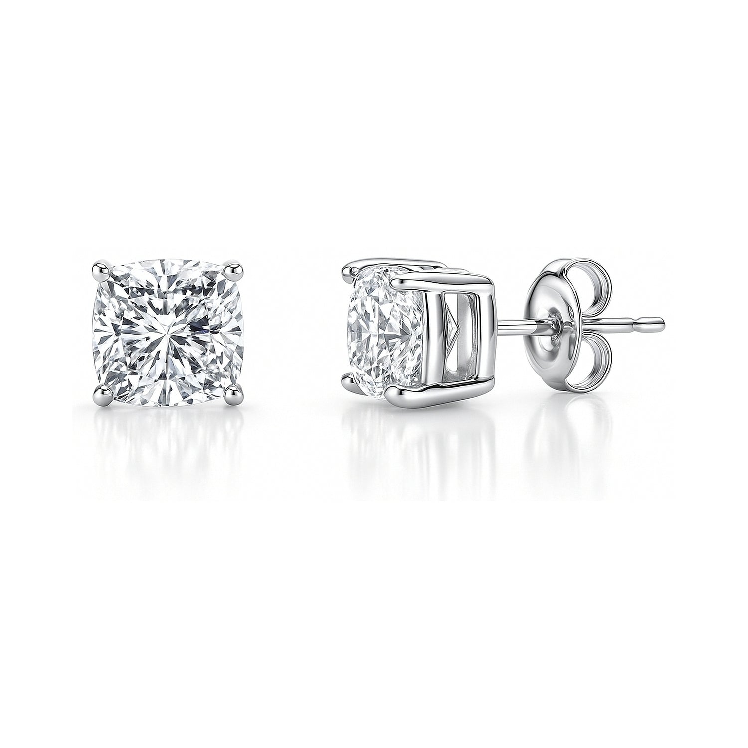 Solitaire Cushion CZ Stud Earrings in Sterling Silver, 7mm