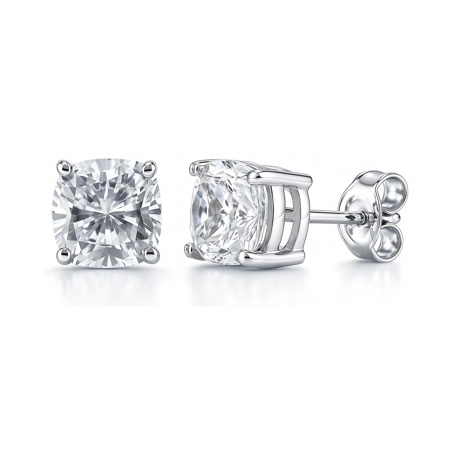Solitaire Cushion CZ Stud Earrings in Sterling Silver