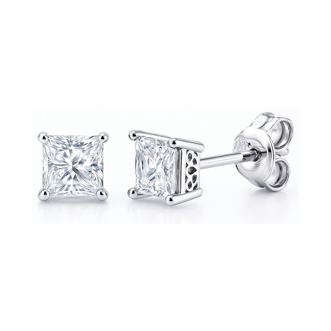 Solitaire Princess CZ Stud Earrings in Sterling Silver