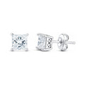 Solitaire Princess CZ Stud Earrings in Sterling Silver, 5mm