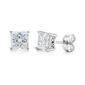 Solitaire Princess CZ Stud Earrings in Sterling Silver, 6mm