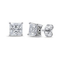 Solitaire Princess CZ Stud Earrings in Sterling Silver, 7mm