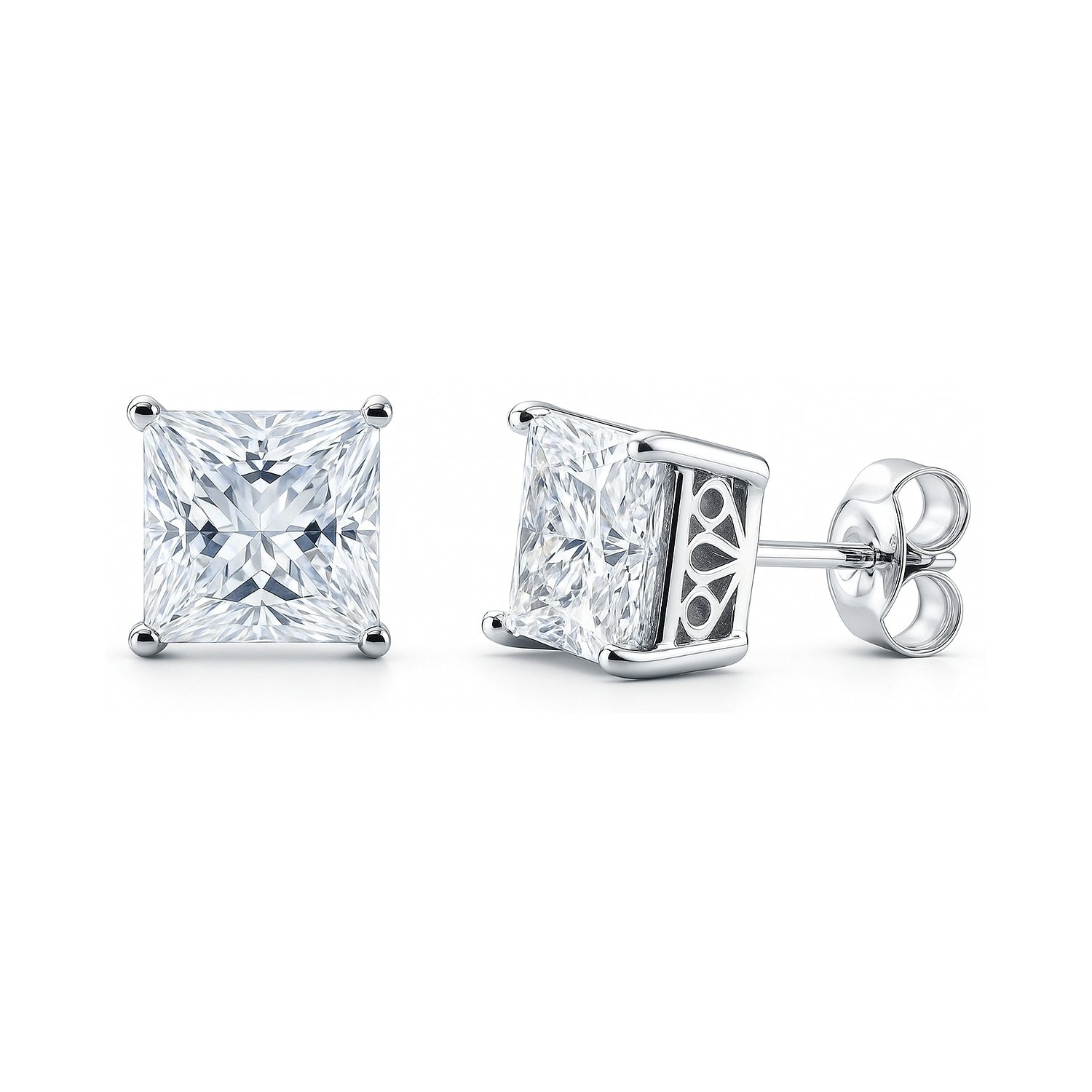 Solitaire Princess CZ Stud Earrings in Sterling Silver, 8mm