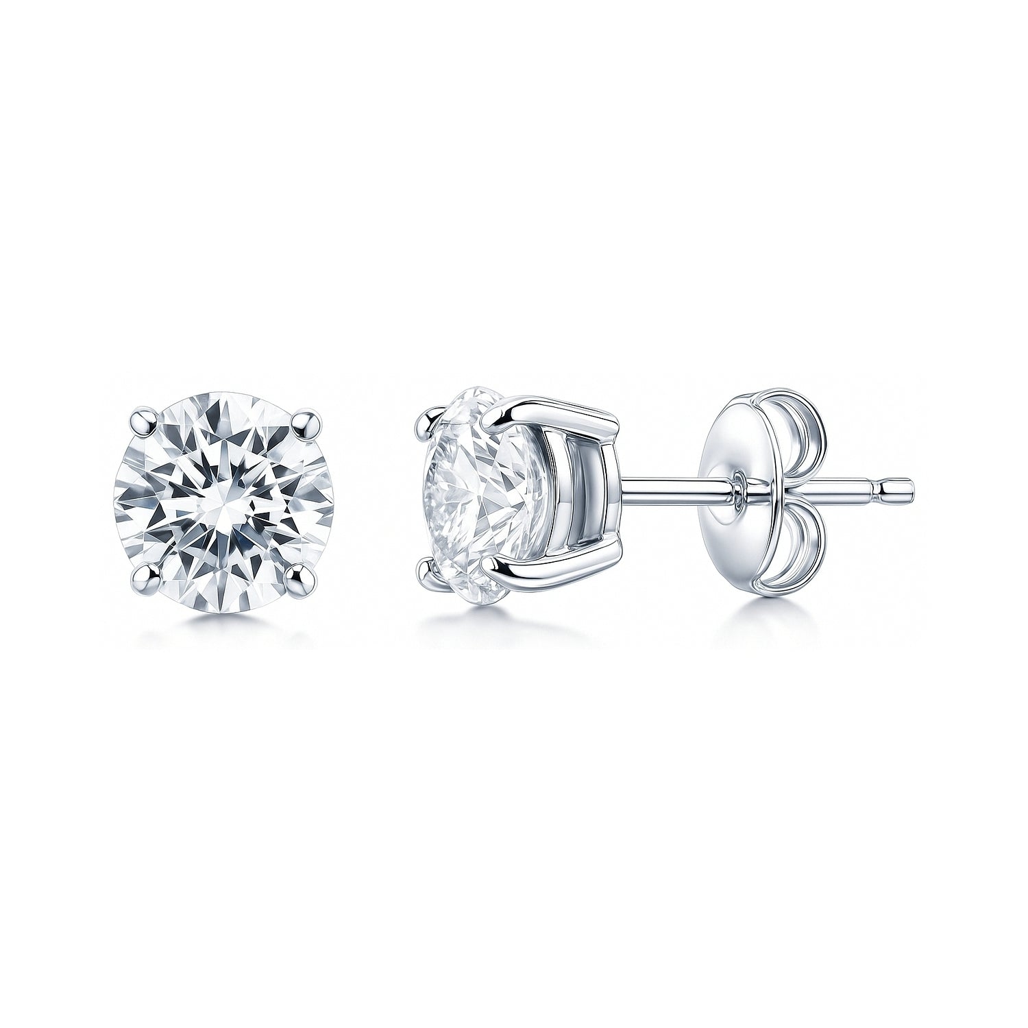 Solitaire CZ Stud Earrings in Sterling Silver, 7mm