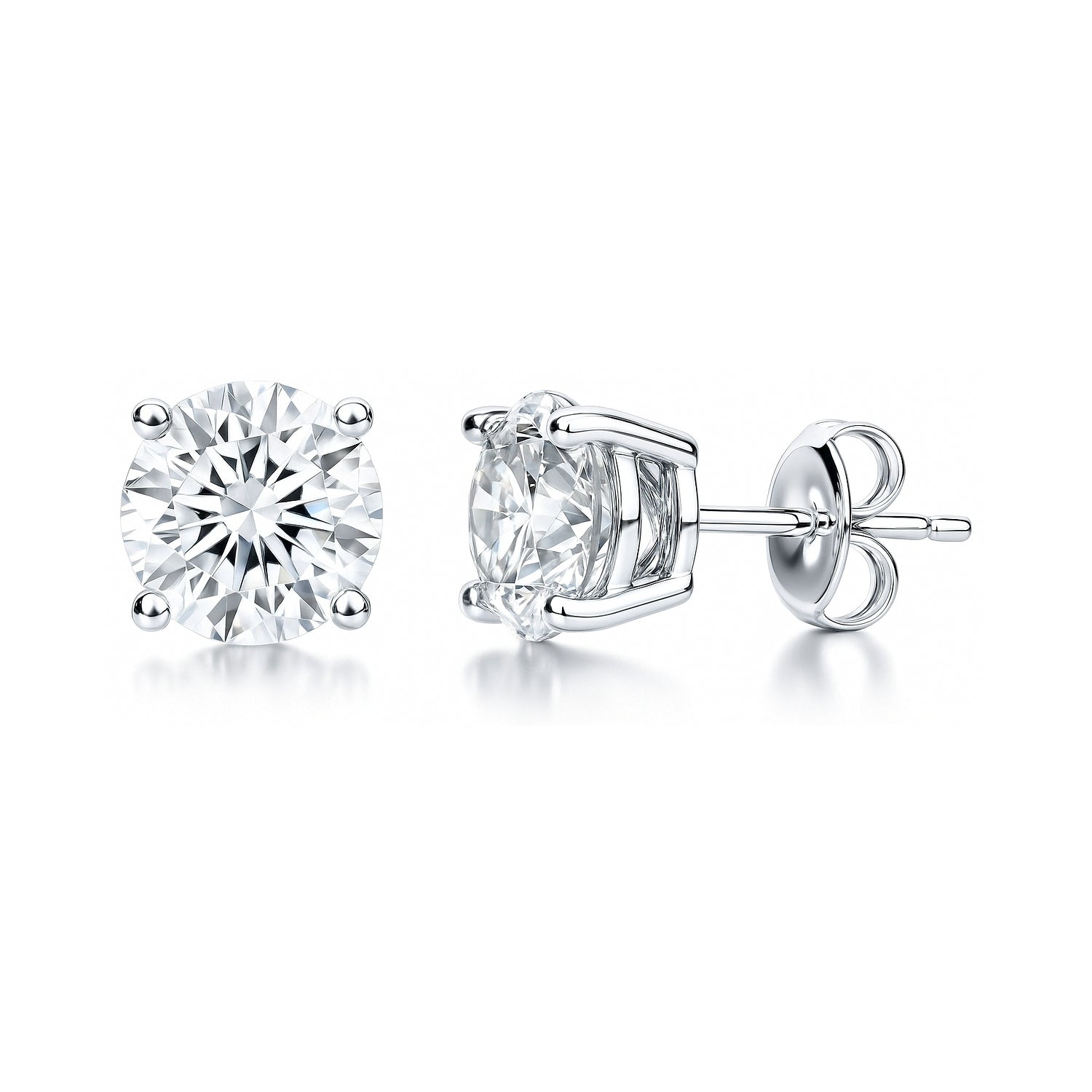Solitaire CZ Stud Earrings in Sterling Silver, 8mm