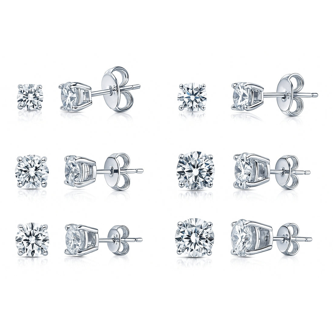 Solitaire CZ Stud Earrings in Sterling Silver