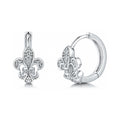 Fleur De Lis CZ Mini Huggie Earrings in Sterling Silver 0.5 inch, Rhodium Plated