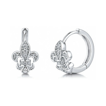 Fleur De Lis CZ Necklace and Earrings in Sterling Silver