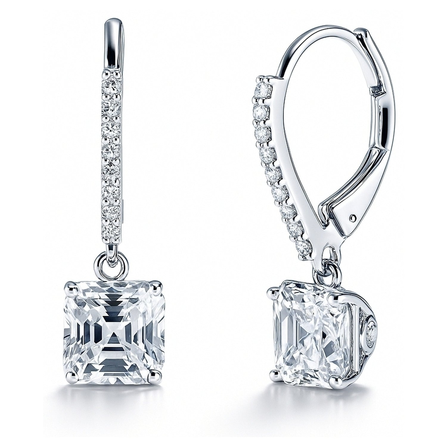 CZ Leverback Earrings in Sterling Silver