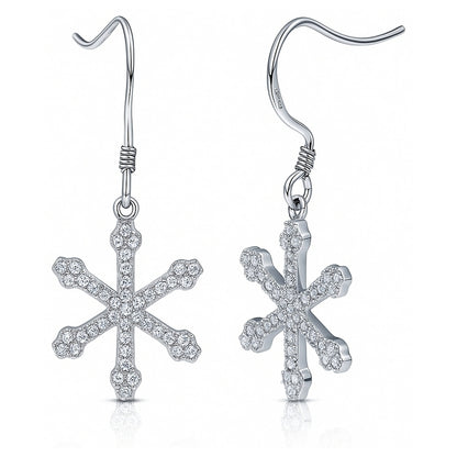 Snowflake CZ Fish Hook Earrings in Sterling Silver