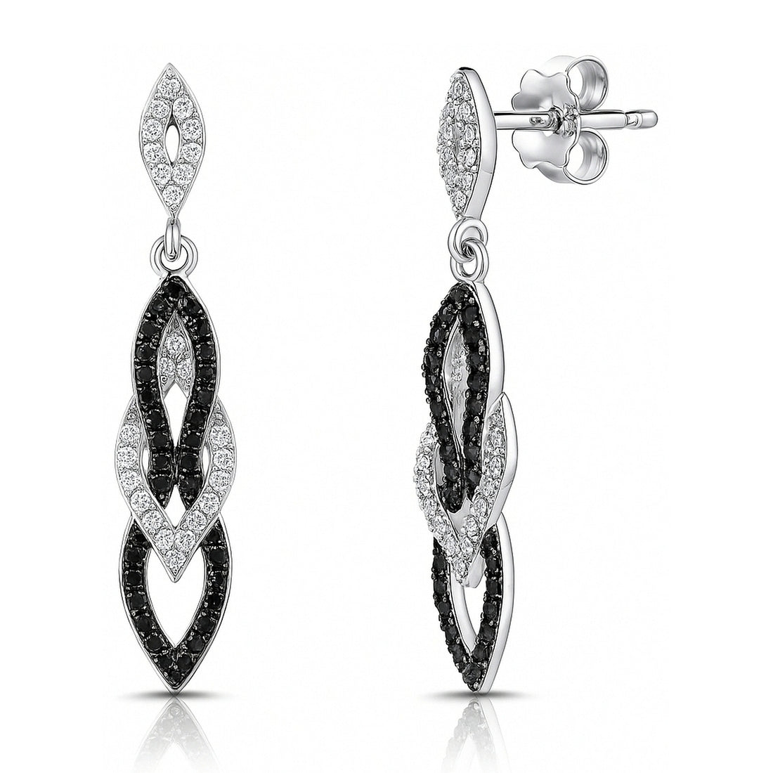 Black and White CZ Earrings in Sterling Silver