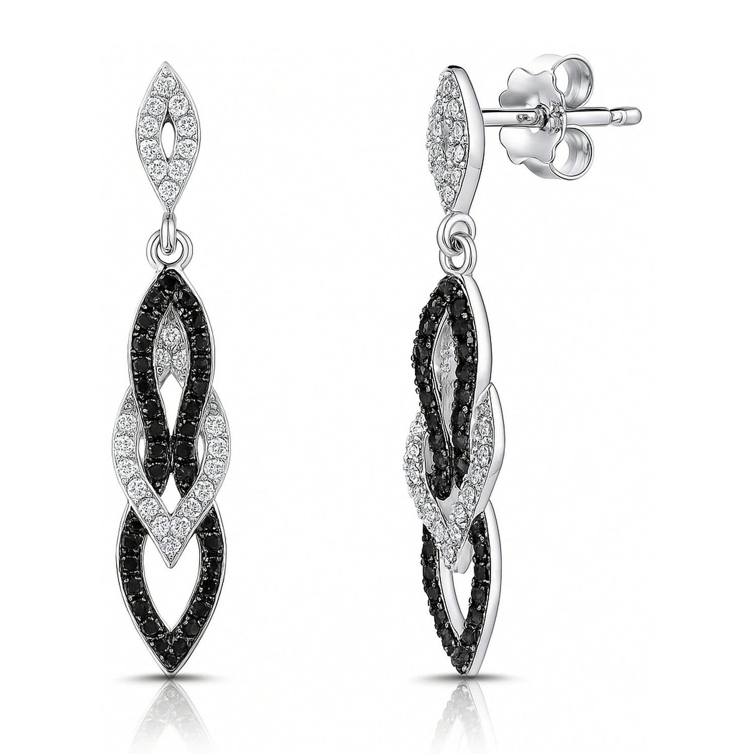 Black and White CZ Earrings in Sterling Silver, 1 of 8