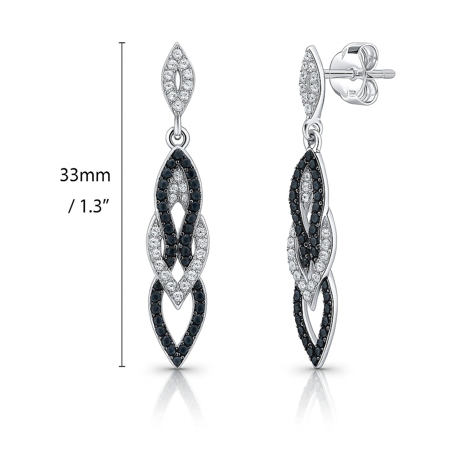 Black and White CZ Earrings in Sterling Silver, 5 of 8