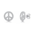 Peace Sign CZ Stud Earrings in Sterling Silver, Rhodium Plated