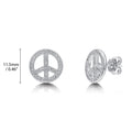 Front view of Peace Sign CZ Stud Earrings in Sterling Silver, Rhodium Plated