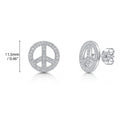 Peace Sign CZ Stud Earrings in Sterling Silver, Rhodium Plated