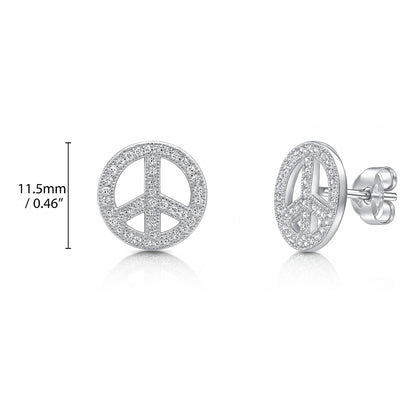 Peace Sign CZ Necklace and Earrings in Sterling Silver