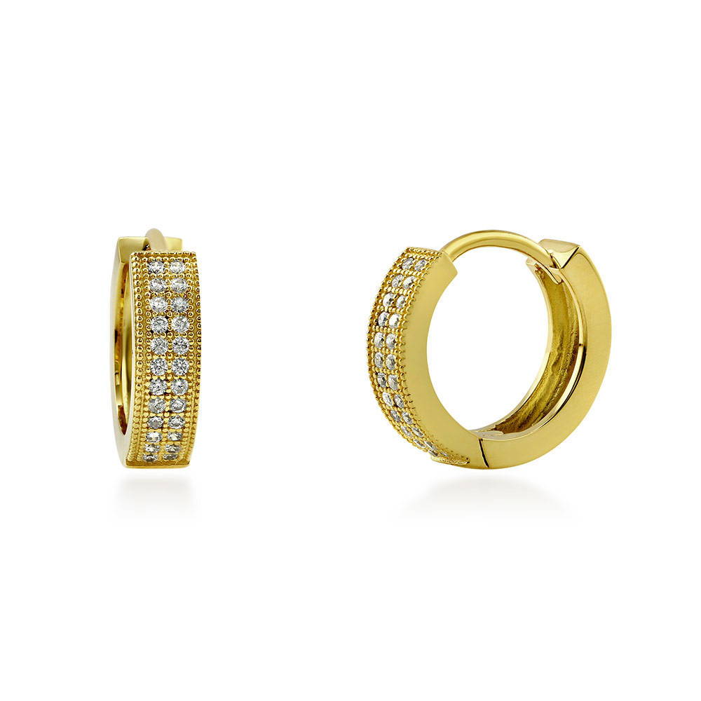 Milgrain CZ Huggie Earrings in Sterling Silver 0.6 inch, 2 Pairs, 4 of 6