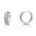 Milgrain CZ Small Huggie Earrings in Sterling Silver 0.56 inch, Rhodium Plated