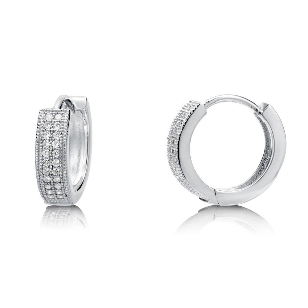 Milgrain CZ Huggie Earrings in Sterling Silver 0.6 inch, 2 Pairs, 5 of 6