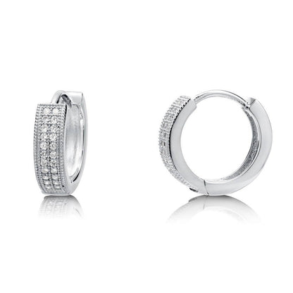 Milgrain CZ Huggie Earrings in Sterling Silver 0.6", 2 Pairs