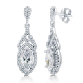 Halo Art Deco Marquise CZ Earrings in Sterling Silver, Clear Color