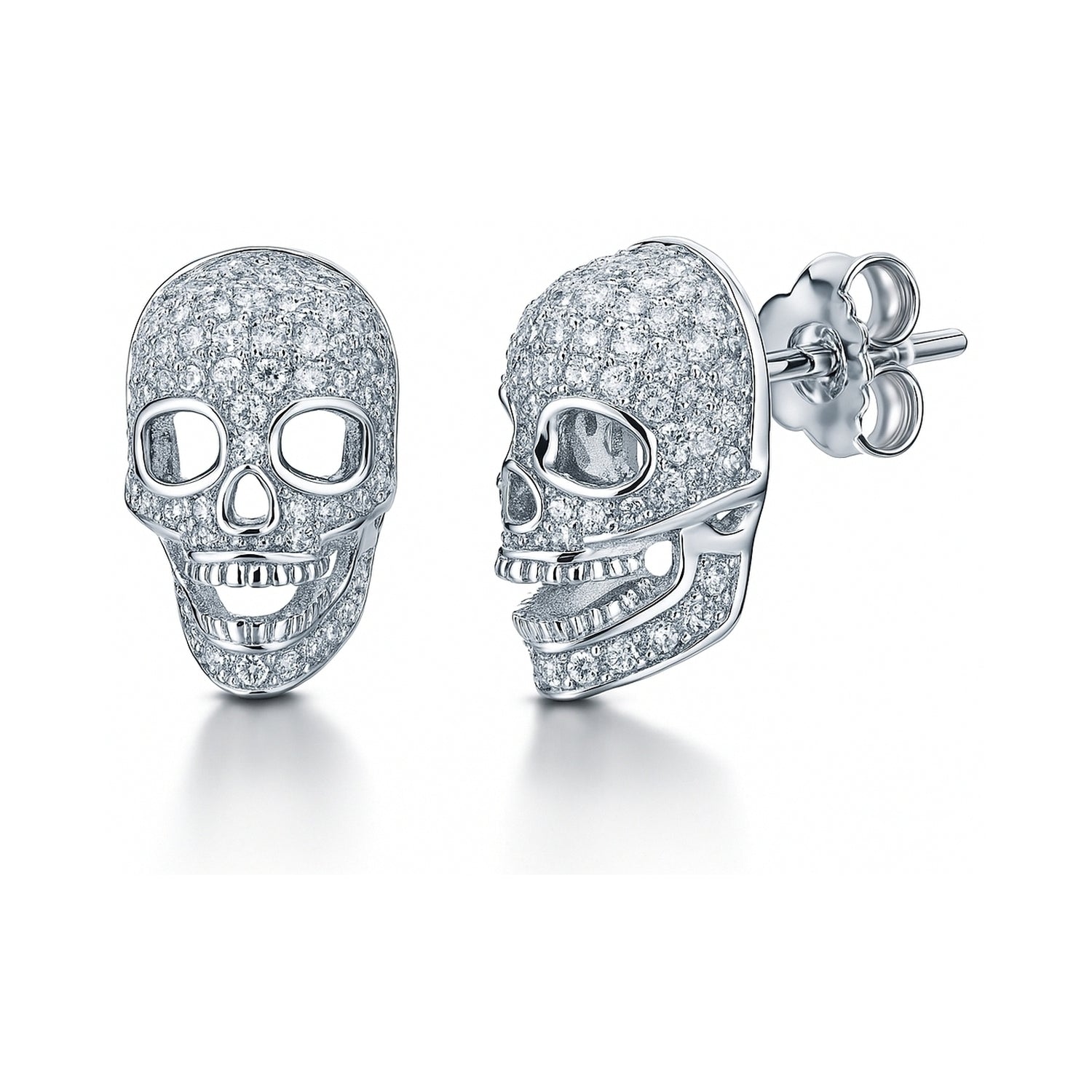 Skull Bones CZ Stud Earrings in Sterling Silver, 1 of 6