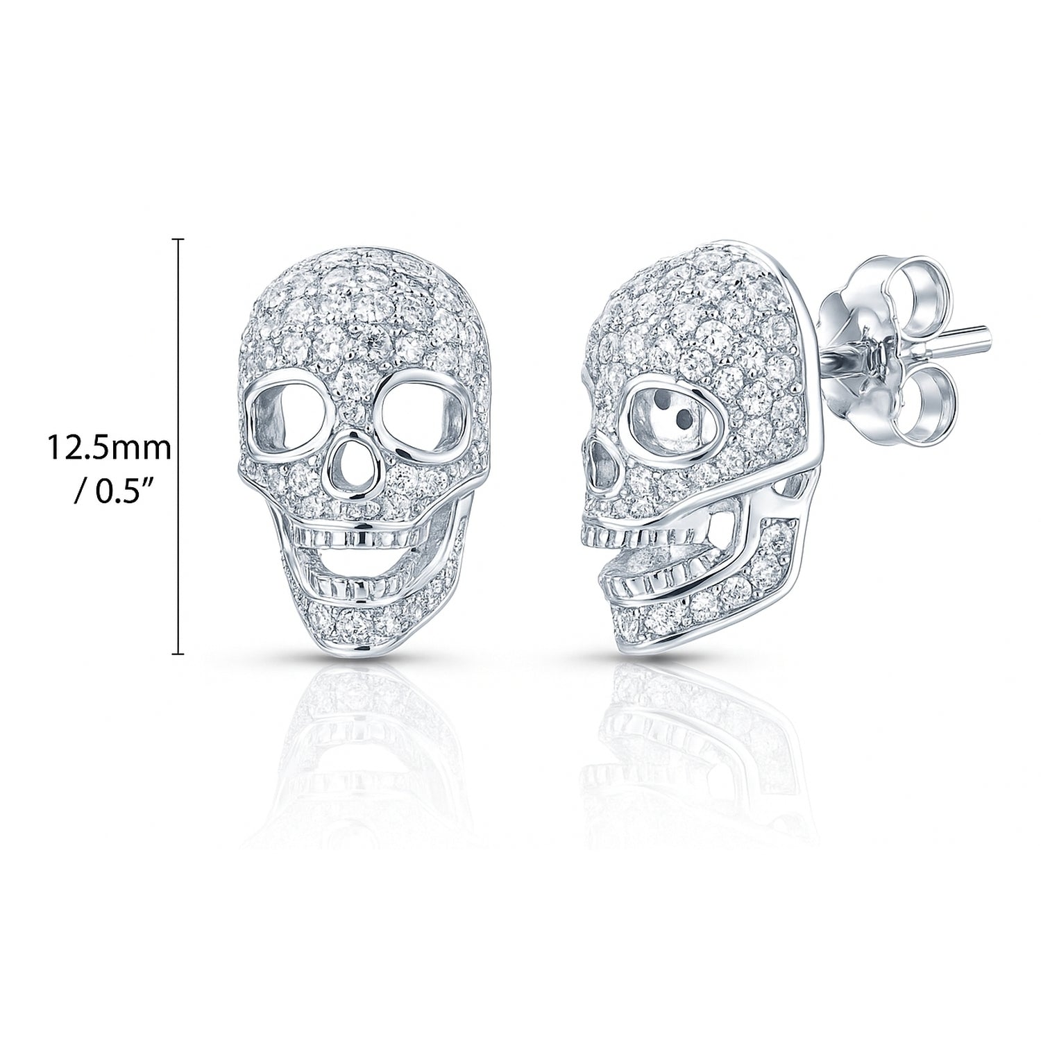Skull Bones CZ Stud Earrings in Sterling Silver, 4 of 6