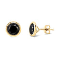 Martini Solitaire Bezel CZ Stud Earrings, Gold Flashed, Black / 4mm