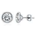Martini Solitaire Bezel CZ Stud Earrings, Rhodium Plated, Clear / 5mm
