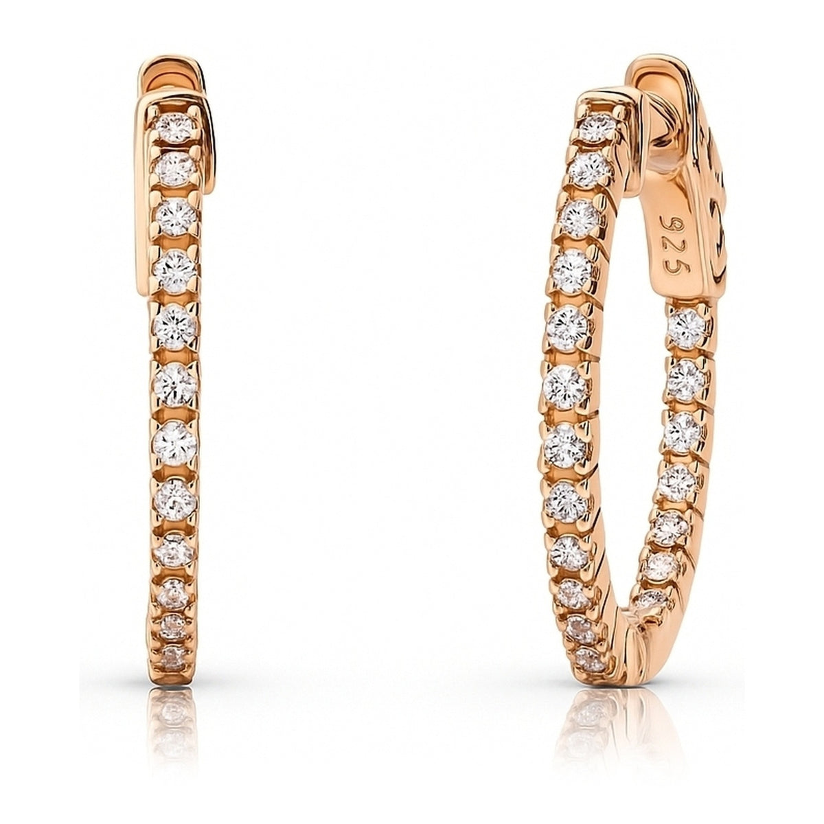 CZ Small Inside-Out Hoop Earrings in Sterling Silver 0.8 inch, Rose Gold Flashed