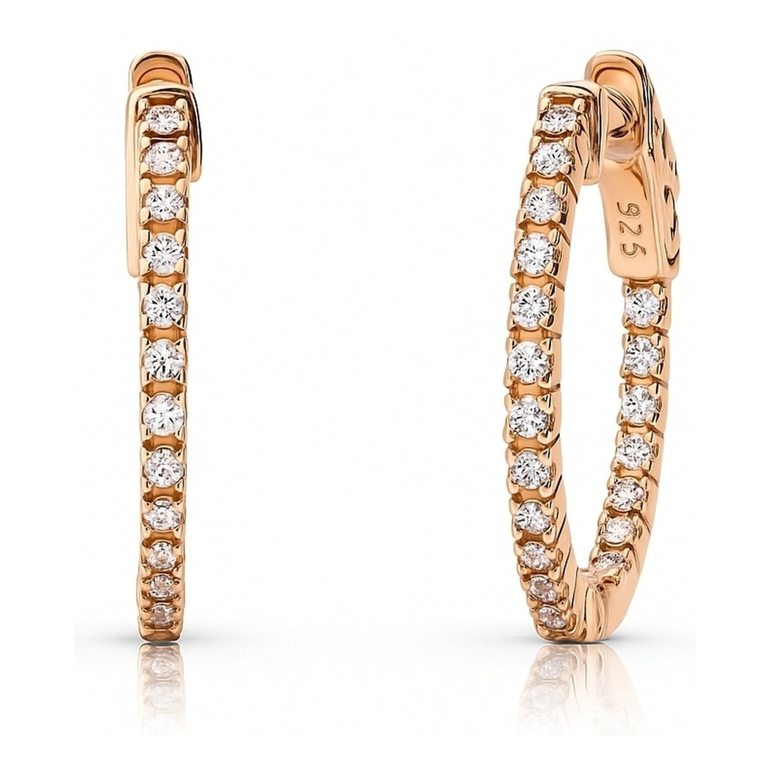 CZ Small Inside-Out Hoop Earrings in Sterling Silver 0.8"