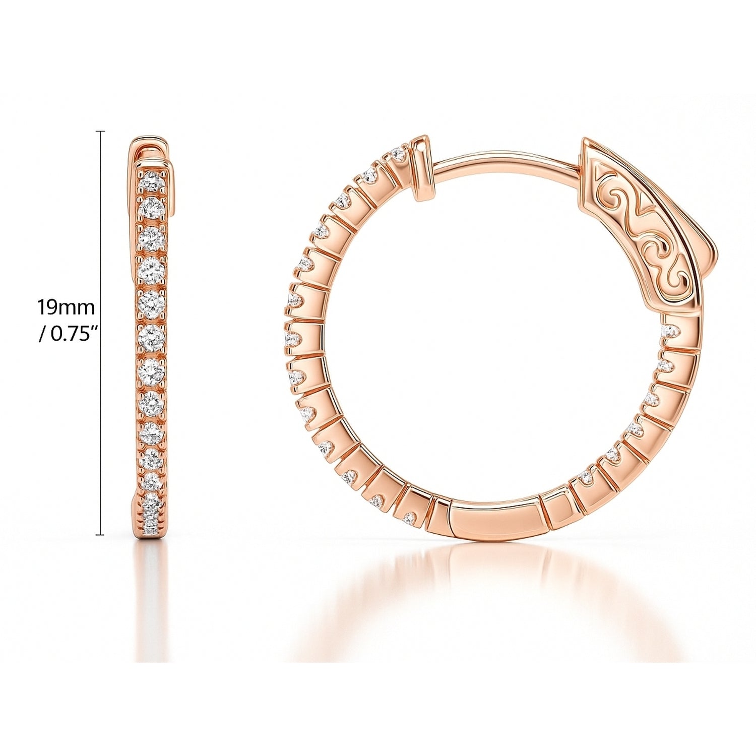 CZ Small Inside-Out Hoop Earrings in Sterling Silver 0.8 inch, Rose Gold Flashed