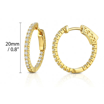 CZ Inside-Out Hoop Earrings in Sterling Silver 0.8", 2 Pairs