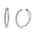 CZ Small Inside-Out Hoop Earrings in Sterling Silver 0.8 inch, Rhodium Plated
