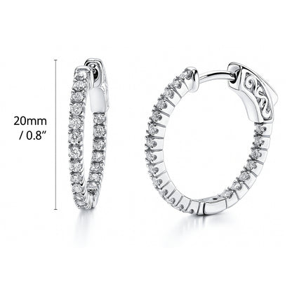 CZ Inside-Out Hoop Earrings in Sterling Silver 0.8", 2 Pairs