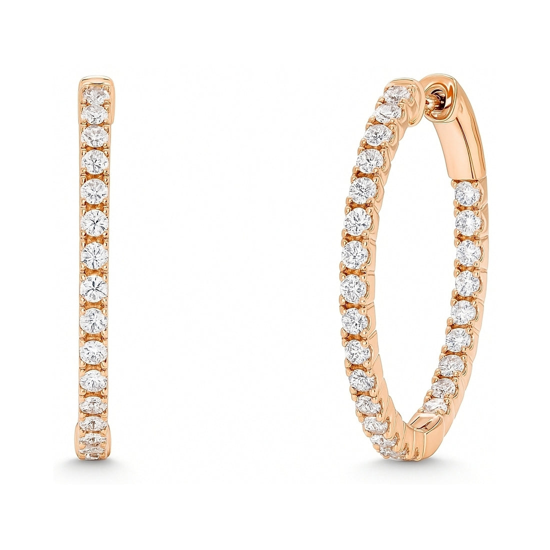 CZ Small Inside-Out Hoop Earrings in Sterling Silver 1"