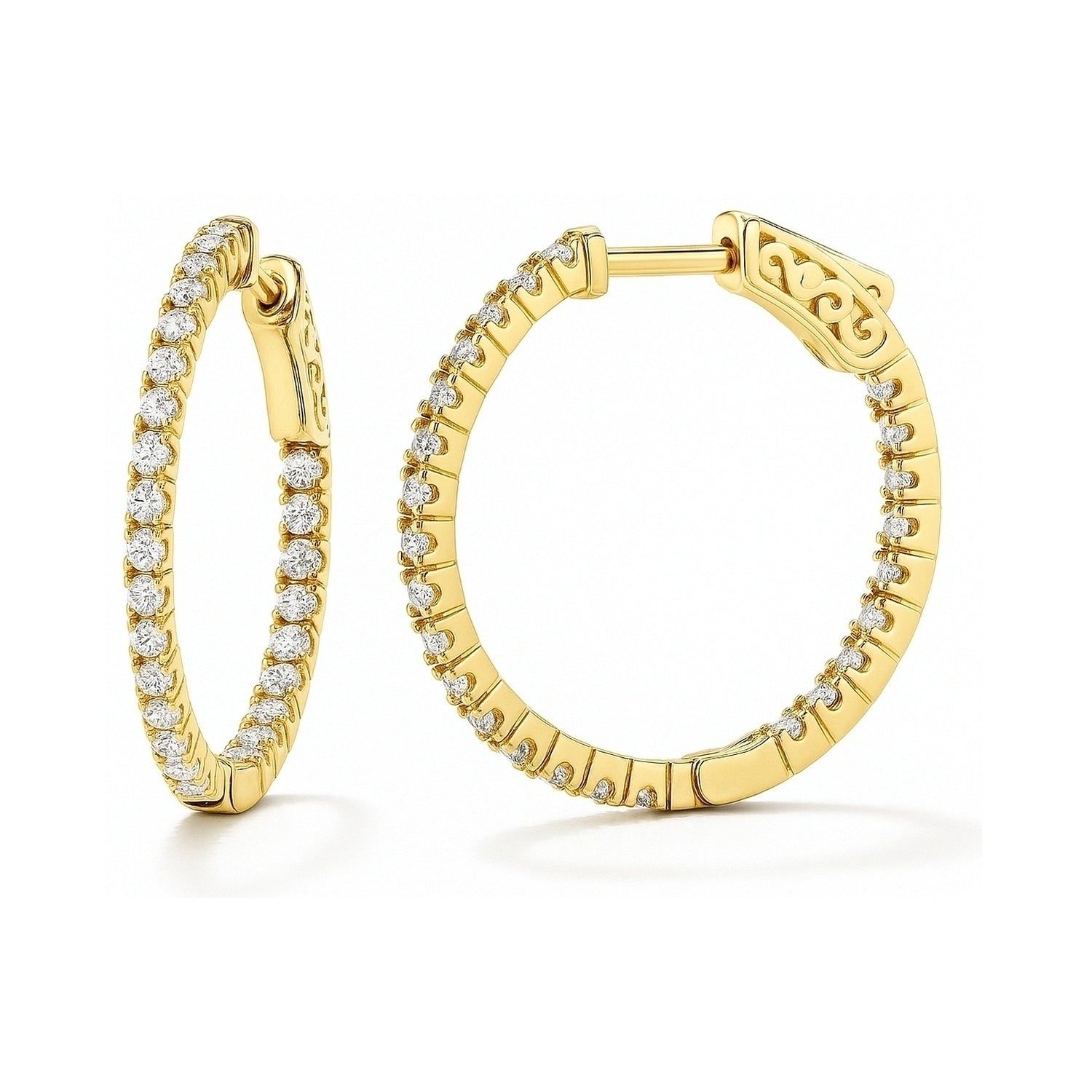 CZ Small Inside-Out Hoop Earrings in Sterling Silver 1 inch, Yellow Gold Flashed