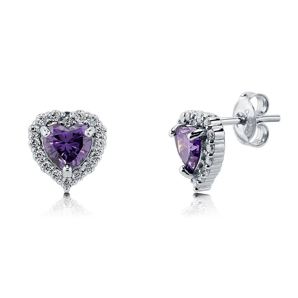 Halo Heart Heart CZ Stud Earrings in Sterling Silver