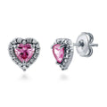 Halo Heart Heart CZ Stud Earrings in Sterling Silver
