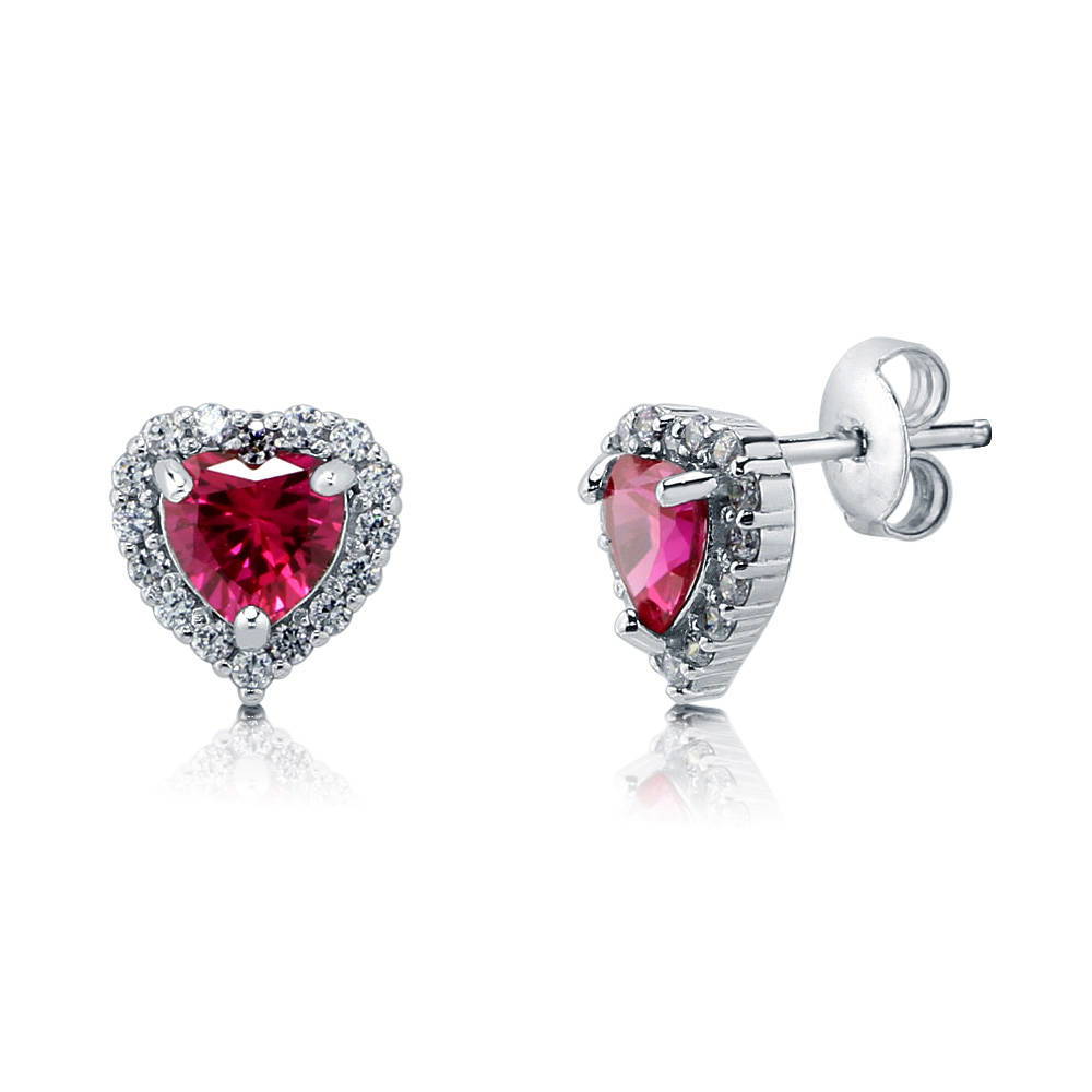 Halo Heart Heart CZ Stud Earrings in Sterling Silver, 1 of 19