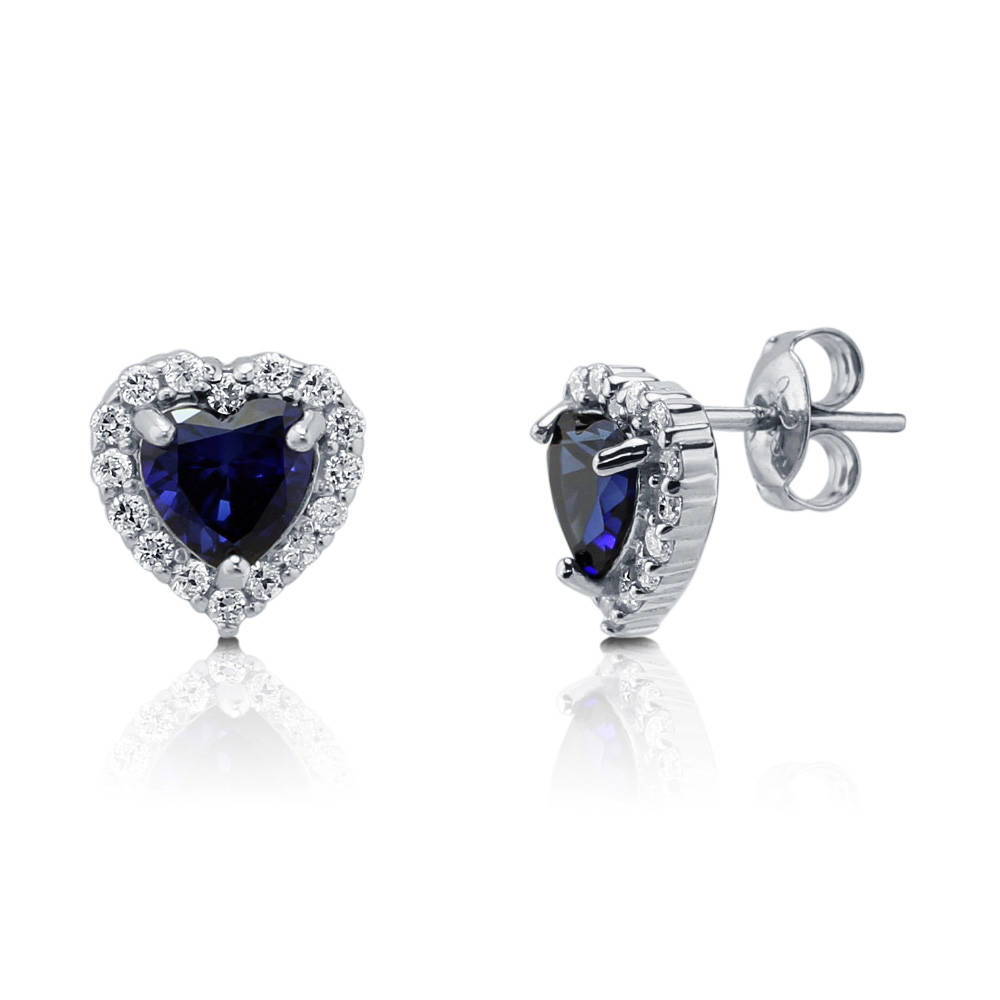 Halo Heart Heart CZ Stud Earrings in Sterling Silver, 6 of 19